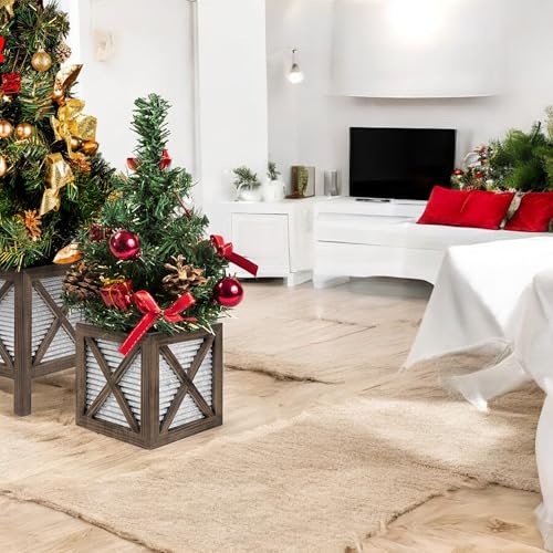 Autumn-Alley-Farmhouse-Front-Porch-Planters-Set-of-2-Stand-with-Galvanized-Corrugated-Metal-Planters-for-OutdoorsIndoors-Rustic-Wood-Square-Planters-Box-on-Legs–Charming-Farmhouse-Decor-Brown Autumn Alley Farmhouse Front Porch Planters Set of 2 Stand with Galvanized Corrugated Metal Planters for OutdoorsIndoors Rustic Wood Square Planters Box on Legs–Charming Farmhouse Decor Brown