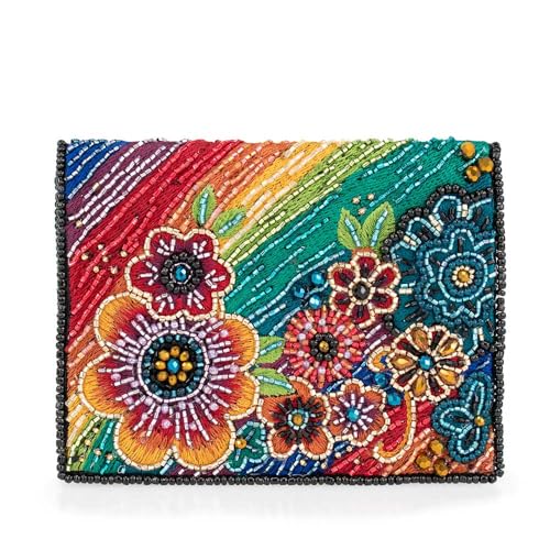 Mary Frances Wonderland Beaded Wallet Mini Clutch Purse with Rainbow Floral Design Multiple Compartments, Multicolor2