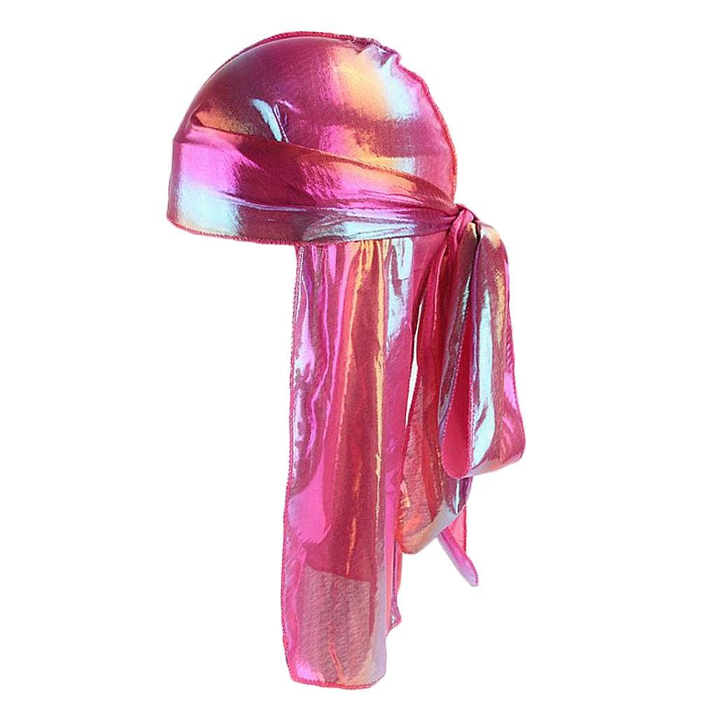 SECRET DESIRE Shiny Rainbow Silky Chemo Scarf Cap Musilim Hat Durag Headwrap Rose
