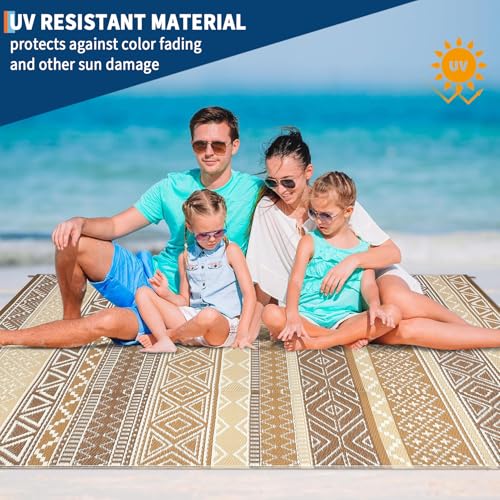 Image of GlowSol Waterproof Outdoor Rug 10x14 Reversible Patio Rug Portable Plastic Straw Rugs for Camping Outdoor RV Mat for Camper Large Outdoor Rugs for Backyard,Picnic,Beach,Deck,Porch,Balcony,Brown /Tan