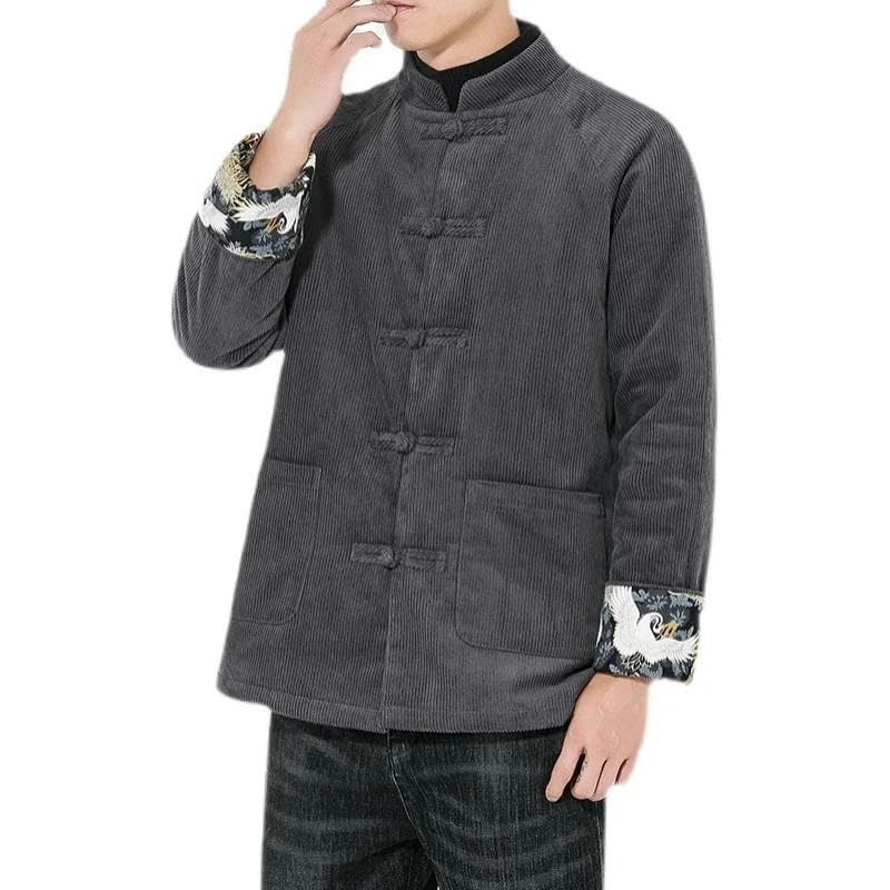 Veste Tang lâche style chinois en velours côtelé doux isolant