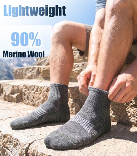 Image of Merino Wool Ankle Socks, Men's Women's 90% Wool Athletic Thin Running Moisture Wicking Socks, 3 Pairs