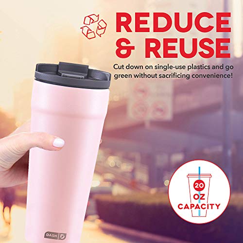 Image of DASH 20oz Tumbler with Spill-Proof Lid and Straw, Stainless Steel Vacuum Insulated Coffee Tumbler Cup, Double Wall Powder Coated Travel Mug - Rose
