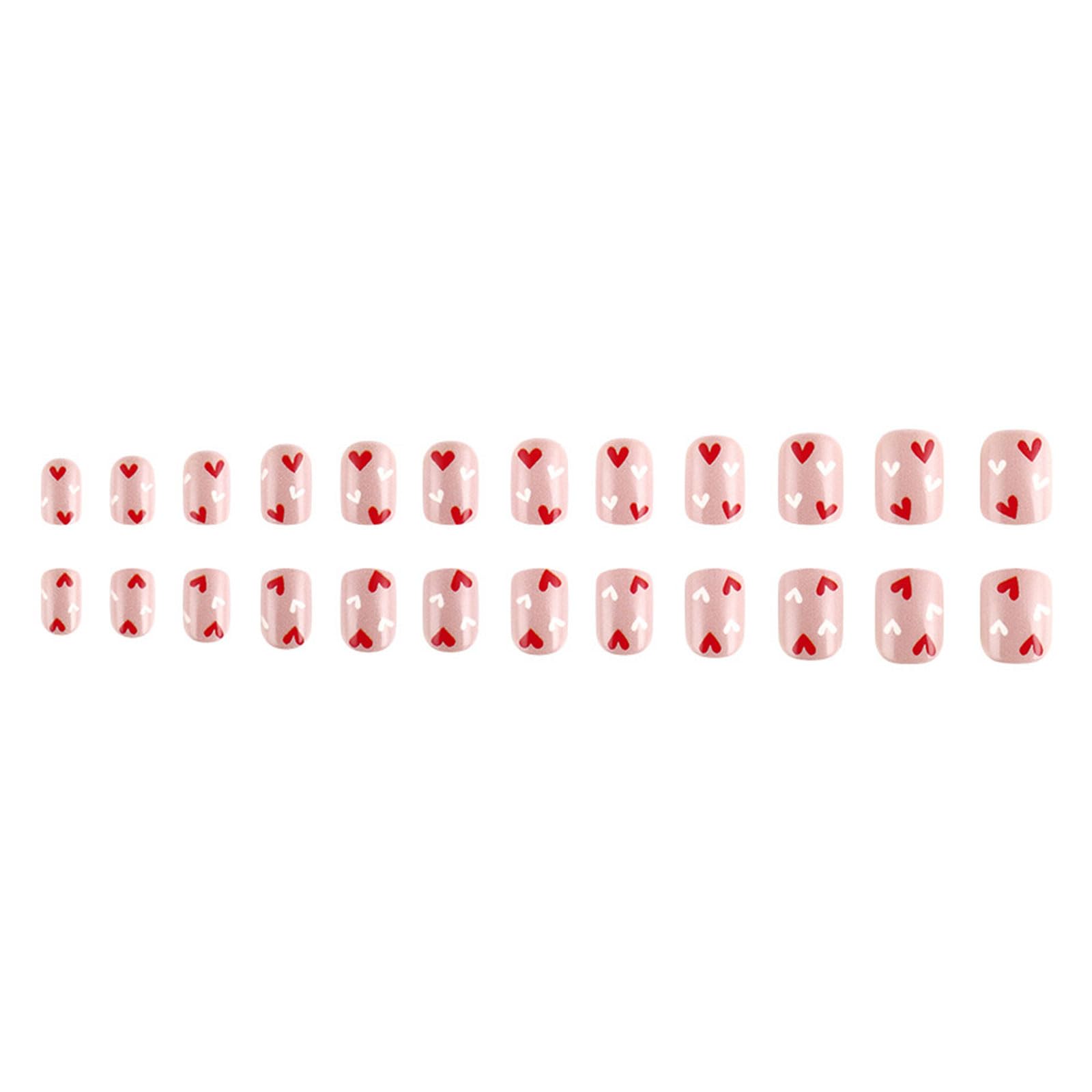 24 unghie finte a forma di cuore, con chiusura a pressione, corte, quadrate, in acrilico, lucide, per San Valentino