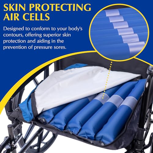 Brace Direct Alternating Pressure Wheelchair Cushion – Air Cell Therapy for Pressure Sore Relief, Blood Flow & Skin Protection – 12-Hour Battery – 17