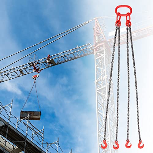 Powlab Lifting Chains With Hooks 6 Ton, 5/16'' X 5 Ft Upgrade Lifting Chain Slings For Engine Chain Hoist Lifts 6 T, Chain Lifting Slings With 4 Leg Industrial Grab Hooks Heavy Duty Chain Hoist Lifts #TOP6