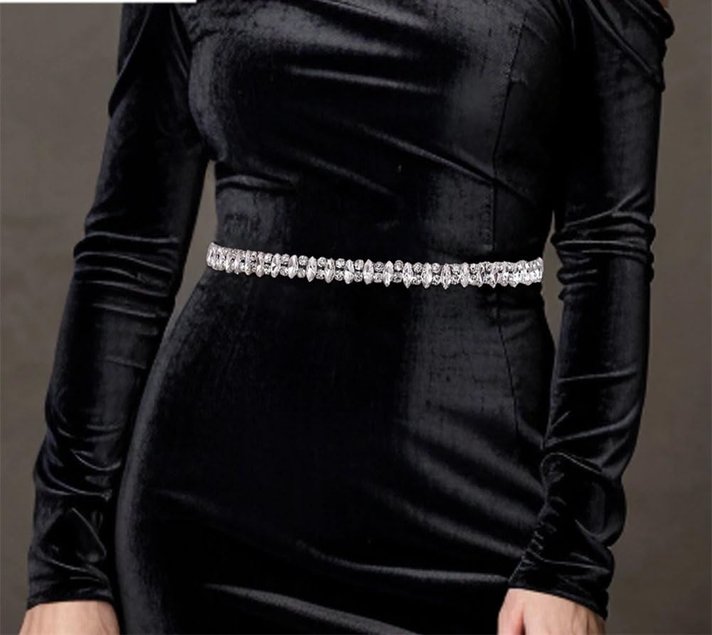 Cinturones de novia para mujer, joyería de diamantes de imitación plateados, accesorios de vestir formales