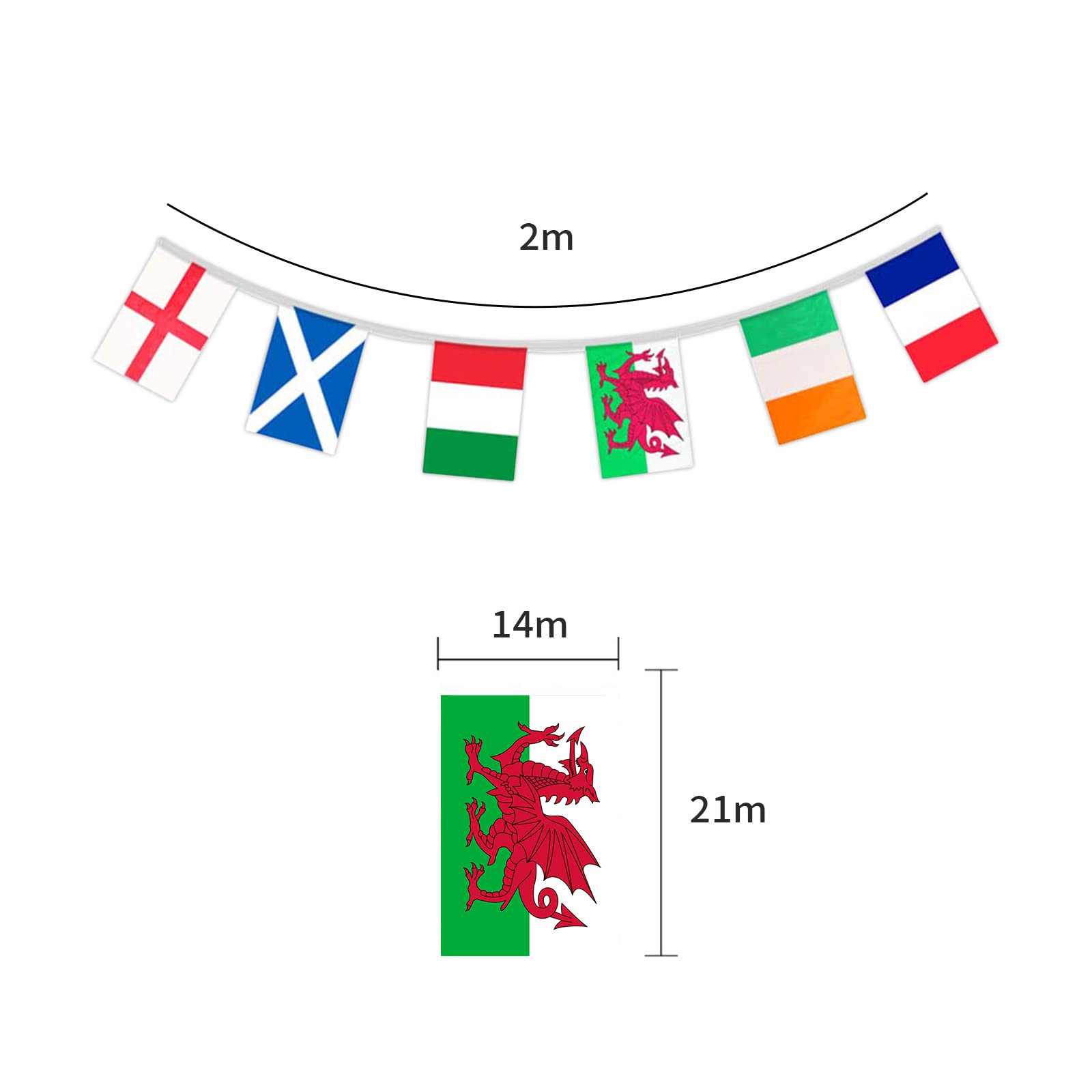 Guirlande De Fanions Des 6 Nations - 8 Mètres - Décoration Rugby Pour Fête, Bar, Salon Ou Jardin