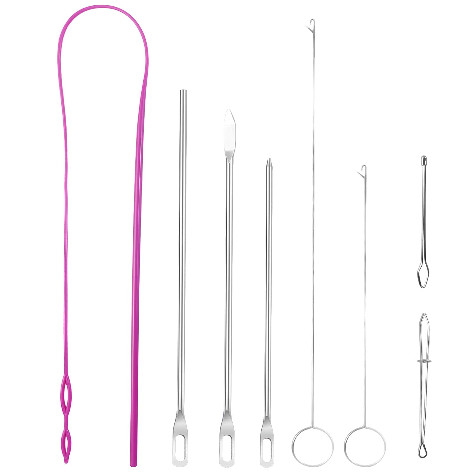 8-Piece Sewing Threader Set: Metal Drawstring Threaders, Loop Turner Hooks, Tweezers, and Flexible Plastic Threader Suitable for Jackets, Coats, Pants, Hoodies, Sweaters and More