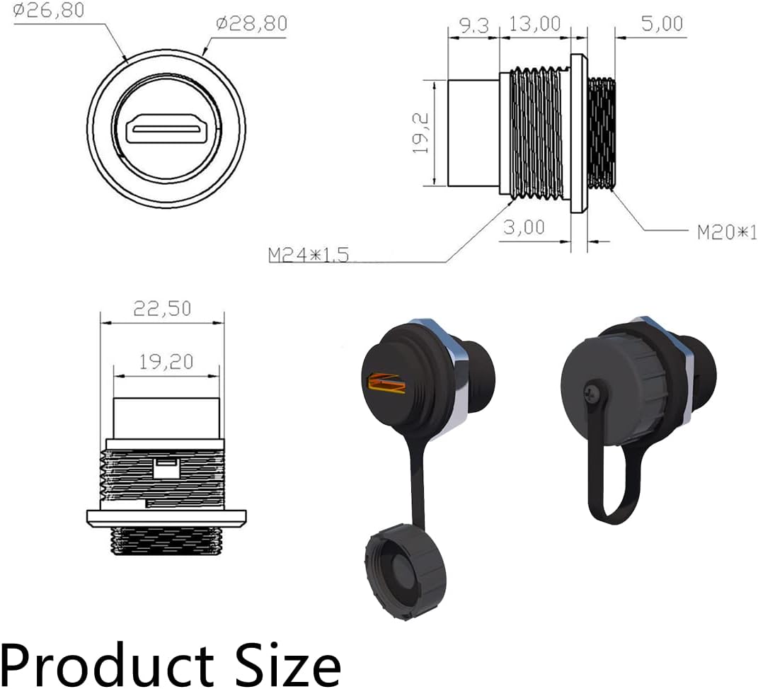 PENGLIN 2PCS Waterproof HDMI Panel Mount Coupler, IP67 HDMI Panel Mount Pass Through Connector, Female to Female HDMI Bulkhead Extension 4K 30hz 3D and HDR Black(2PCS)