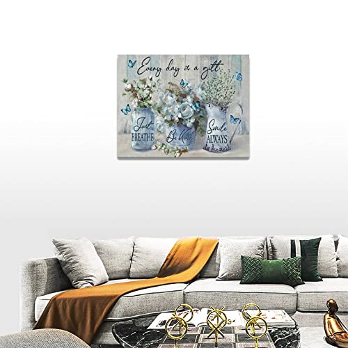 Farmhouse Wall Art Rustic Cotton Flower Pictures Wall Decor Country Eucalyptus Leaves Floral Painting Canvas Prints Framed Home Decoration For Bathroom Bedroom Living Room 16"X12" #TOP3