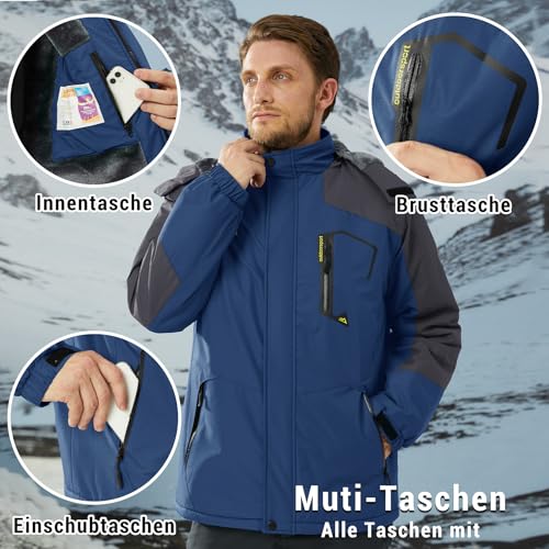 Miniatura 5 de Kefitevd Hombre Polares Impermeables Chaquetas Esquí Cálidos Invierno Chubasqueros Exterior Blandos Abrigos Con Capucha,Azul Marino,3xl