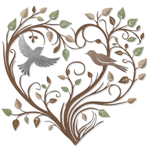 Hnatzu Heart Wall Decor Metal – Bird and Tree of Life in Heart Shape Colorful Wall Art – Metal Wall Decor for Living Room, Bedroom, Nursery