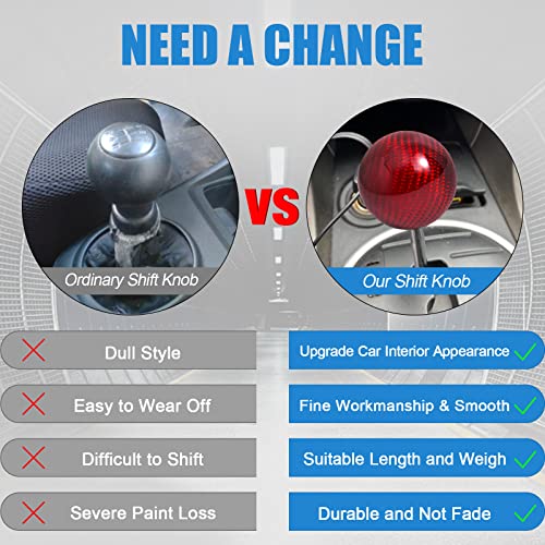 Somusen Red Real Carbon Fiber Shift Knob Round Weighted Ball Stick Shifter 5 6 Speed Gear Shifter Knobs With 3 Adapters M8X1.25 M10X1.25 M10X1.5 M12X1.25 #TOP4
