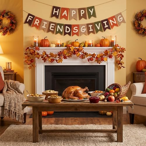 Image of Friendsgiving Party Decorations - HAPPY FRIENDSGIVING Banner | Thanksgiving Decorations for Indoor Outdoor Outside - Fall Decor Thanksgiving Backdrop Garland Accessories Party Favors for Home Door