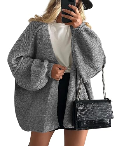 Image of PRETTYGARDEN Womens Oversized Cardigan Sweaters 2026 Fall Long Lantern Sleeve Knit Open Front Lightweight Sweater