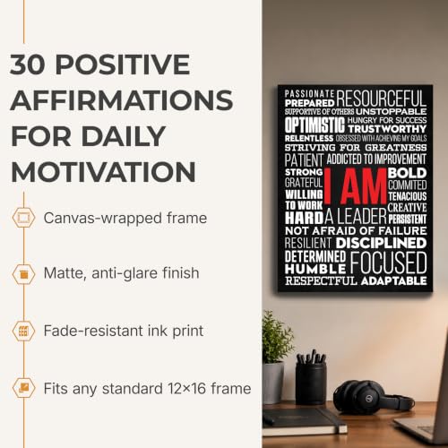 HoneyKICK I AM Positive Affirmations Wall Art Poster, Black, 12x16 by HoneyKICK - Used condition - Image 2
