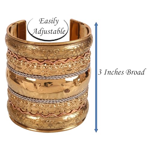 Touchstone Indian Bollywood Handcrafted Slip In Easy To Wear Stylish Wrist Enhancer Designer Broad Jewelry Cuff Bracelet For Women and Men.4