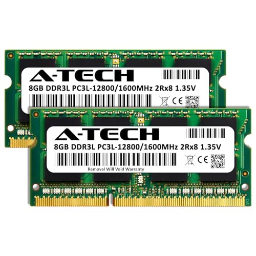 Image of A-Tech DDR3L RAM 16GB Kit (2x8GB) 1600MHz PC3L-12800 SODIMM Laptop Memory | Non-ECC 2Rx8 PC3L-12800S CL11 204-Pin SO-DIMM DDR3 1.35V Notebook Computer Memory Upgrade Modules