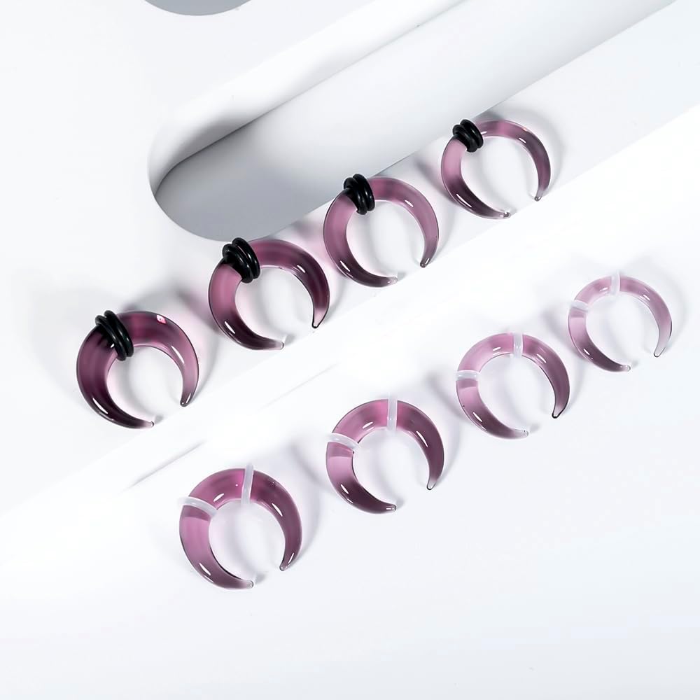 DOEARKO 2Pcs Glass Septum Pincher Tapers C Shape Buffalo Ear Taper Stretching Expander Rings for Nose Ear Gauges Size 14G-2G