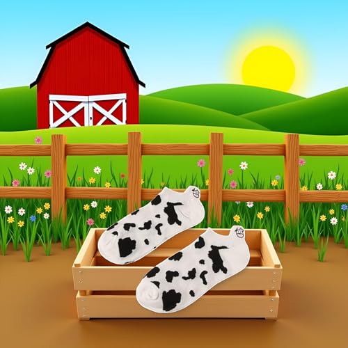 Image of 1 Pair Socks, Funny Women, Trendy Cotton Hosiery, Cow Print, Black White Short, Casual Ankle Socks(A), Cotton Kawaii Embroidered Funny for Women Girls Ankle