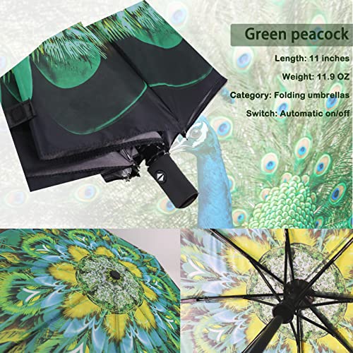 Image of SIEPASA Windproof Travel Compact Umbrella-Automatic Umbrellas for Rain- Folding Umbrella, Travel Umbrella Compact, Small Portable Windproof Umbrellas for Men Women Teenage. (Green Peacock)