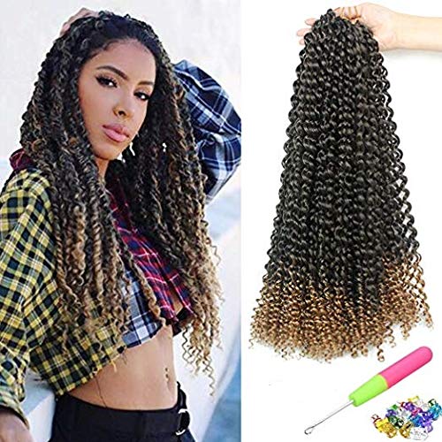 UNA 7packs 18inch Passion Twist Hair Crochet Braid Hair Synthetic Ombre Color Hair Passion Twist Hair Water Wave Crochet Braidig Hair Exntesion(18inch,7packs, T27)