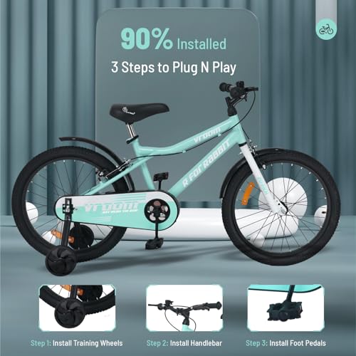 Image of R for Rabbit Vroom Bicycle for Kids Cycle 20T Inches for 7 to 10 Years Boys & Girls with Training Wheels | 90% Installed | Upto 50 Kgs Weight Capacity (Sea Green)
