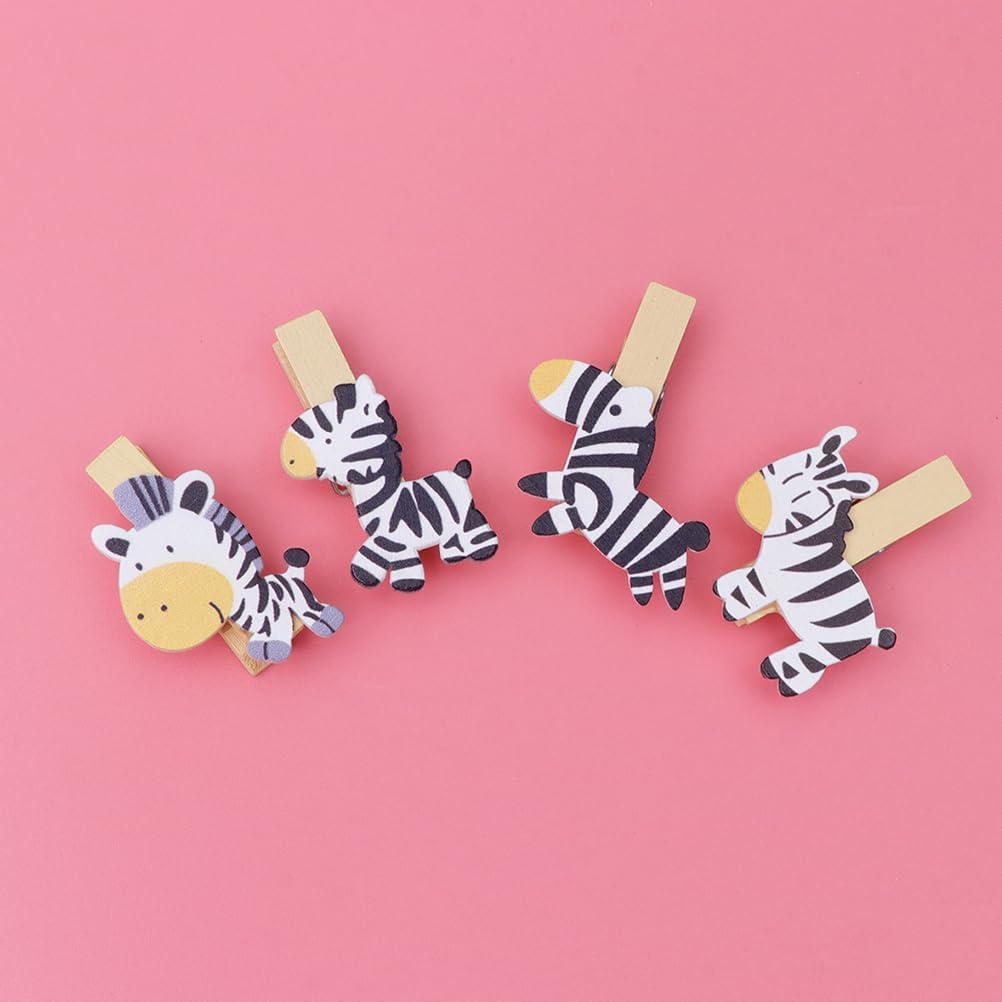 Amosfun Cartoon Zebra Wooden Clips 1.37 in Photo Clips for DIY Crafts Picture Holder Note Clips Card Display Home Office Decor