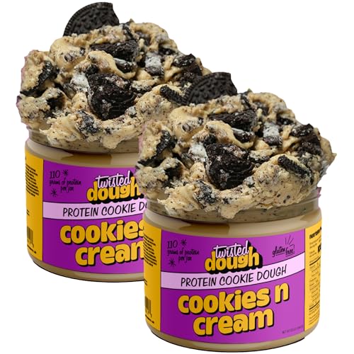 Image of Twisted Dough Protein Cookie Dough, Cookies and Cream Flavor, 2 Pack, 100g Protein, Healthy Snacks, Gluten Free Edible Cookie Snack, High Protein Low Carb & Low Sugar Dessert for Kids & Adults, Keto Friendly