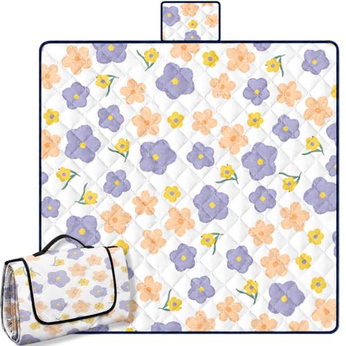 Forbabe Outdoor Picknickdecke 200x200, Blumen Campingdecke mit Tragegriff
