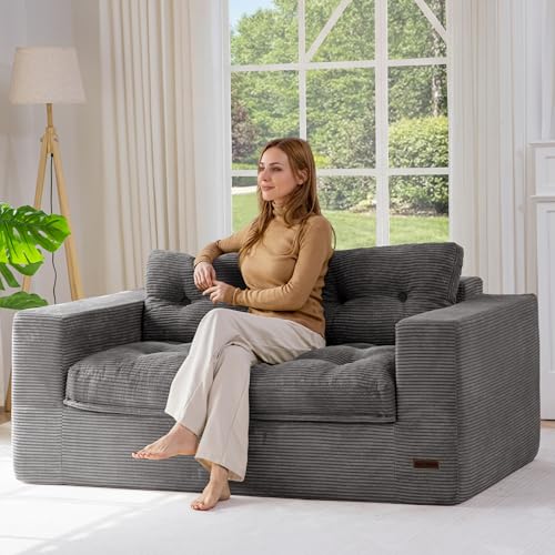 Image of MAXYOYO 63 inch Loveseat Sofa Couch for Small Spaces, Upholstered Boneless Cloud Couch for Apartment Bedroom, 2-Seater Love Seat Floor Modern Sofa with Pillows, No Assembly Required, Dark Grey