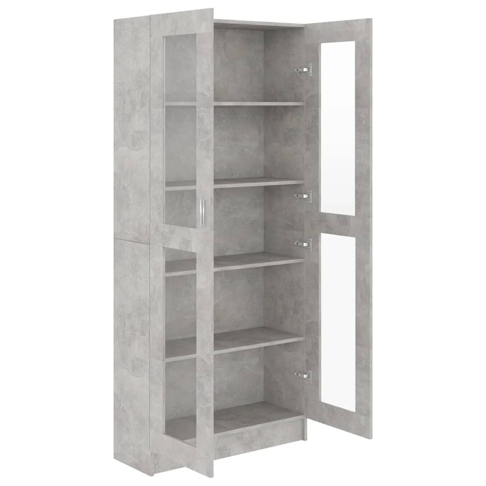 Vetrina Soggiorno Moderna, Espositiva, Armadietto Con 2 Ante e 5 Scomparti, Libreria Grigio Cemento 82.5x30.5x185.5 cm
