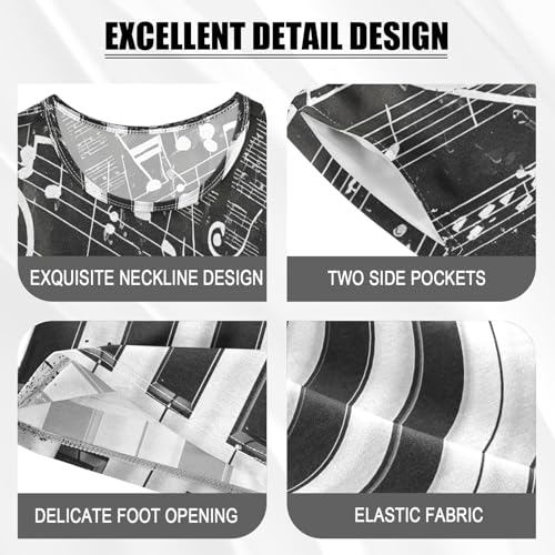 ALAZA Piano Keyboard Music Black White Pajamas Set Short Sleeve Cotton Sleepwear Summer Pjs 2 Piece 5-14Y4