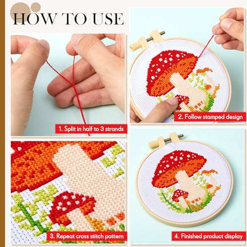 Kit de broderie au point de croix champignon Juexica complet 6 pièces