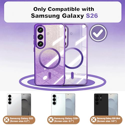 Image of Misscase for Samsung Galaxy S26 Case Compatible with MagSafe,Built-in Camera Lens Protector Full Protection Soft TPU Anti-Scratch Anti-Fingerprint Magnetic Glitter Slim Case Cover Purple