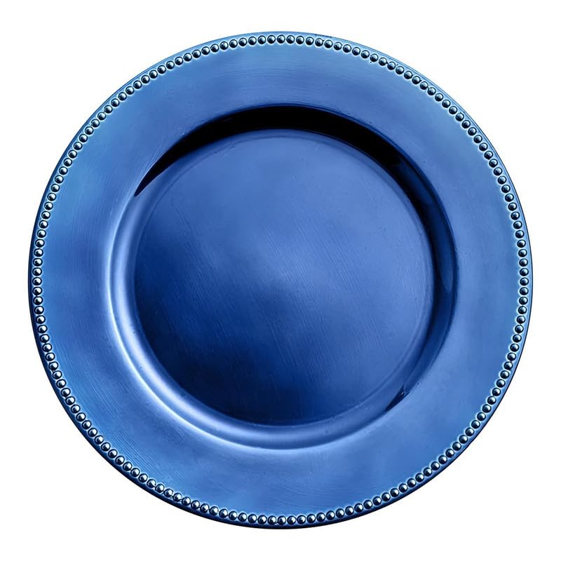 OCS Parts Pro Series 12-Pack Royal Blue Charger Plates | 13-Inch Beaded Rim Charger Plates for Home Dining, Restaurants, Weddings, and Catered Events