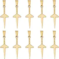 10 pingentes de espada, pingentes de adaga dourada, pingentes de guerreiro, pingentes de espada, de aço inoxidável, pingentes de espada com fechos grandes para fazer joias DIY