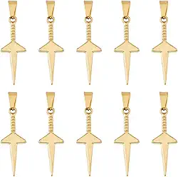 10 pingentes de espada, pingentes de adaga dourada, pingentes de guerreiro, pingentes de espada, de aço inoxidável, pingentes de espada com fechos grandes para fazer joias DIY