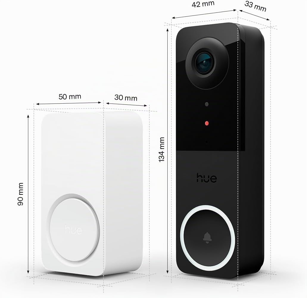 Philips Hue Secure Videoportero con Timbre Inalámbrico Inteligente para Puerta de Entrada 2K con Control de Acceso, Amplio Ángulo de Visión, Sensor de Movimiento, Audio bidireccional y notificaciones