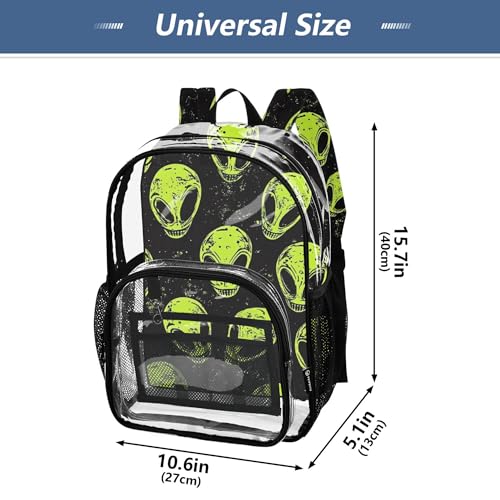 Green Alien Space Clear Backpack PVC Transparent Backpack Lightweight Book Bag Capacity Clear Bag for Kids Boys Girls4