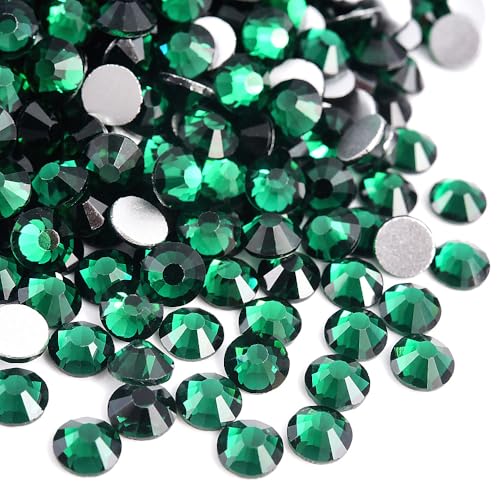 Image of 288 Pieces SS30 /6.4-6.6mm Flat Back Crystal Rhinestones Round Gems for Nail Art,Emerald