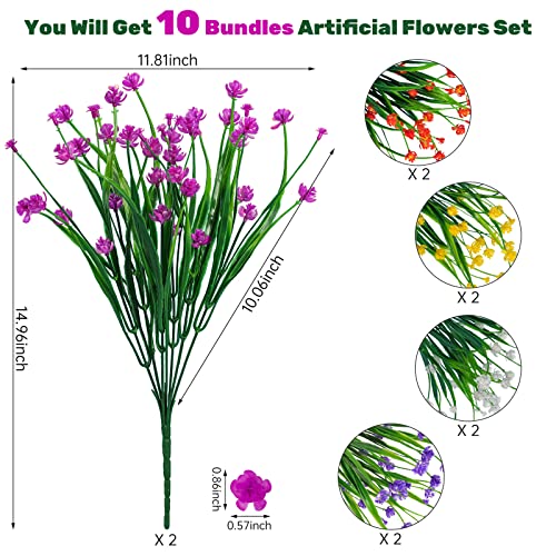 Image of Lnoicy Artificial Flowers for Outdoor,10pcs Plastic Flowers Decoration, Plants for Indoor Outside Garden Home Wedding Farmhouse(5 Color)