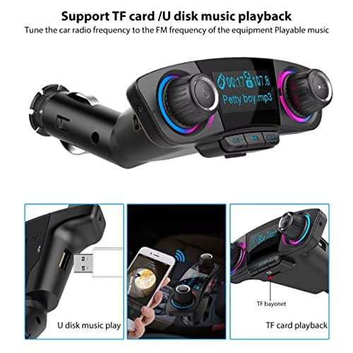 Bluetooth Car FM Transmitter, MP3 Player Hands-Free Calling Radio Adapter Kit with Dual USB 5V 2.1A USB Port