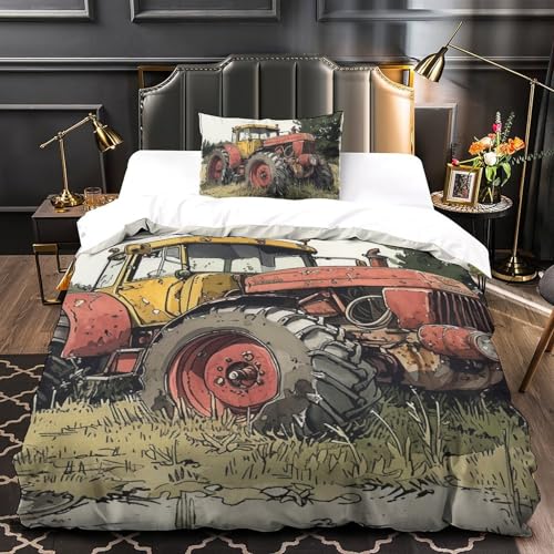 Linge de lit tracteur 3D housse de couette 135x200 microfibre 2 pces