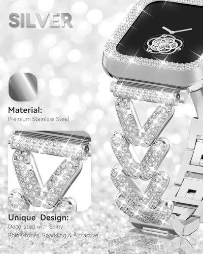 Image of Rhinestones Encrusted Metal Bracelet and Case, Compatible with Apple Watch Bands 38mm-49mm (Series 11 /10 /1 /SE /Ultra 2)- Bling Gold Women's Jewelry Strap, Luxury iWatch Bracelet