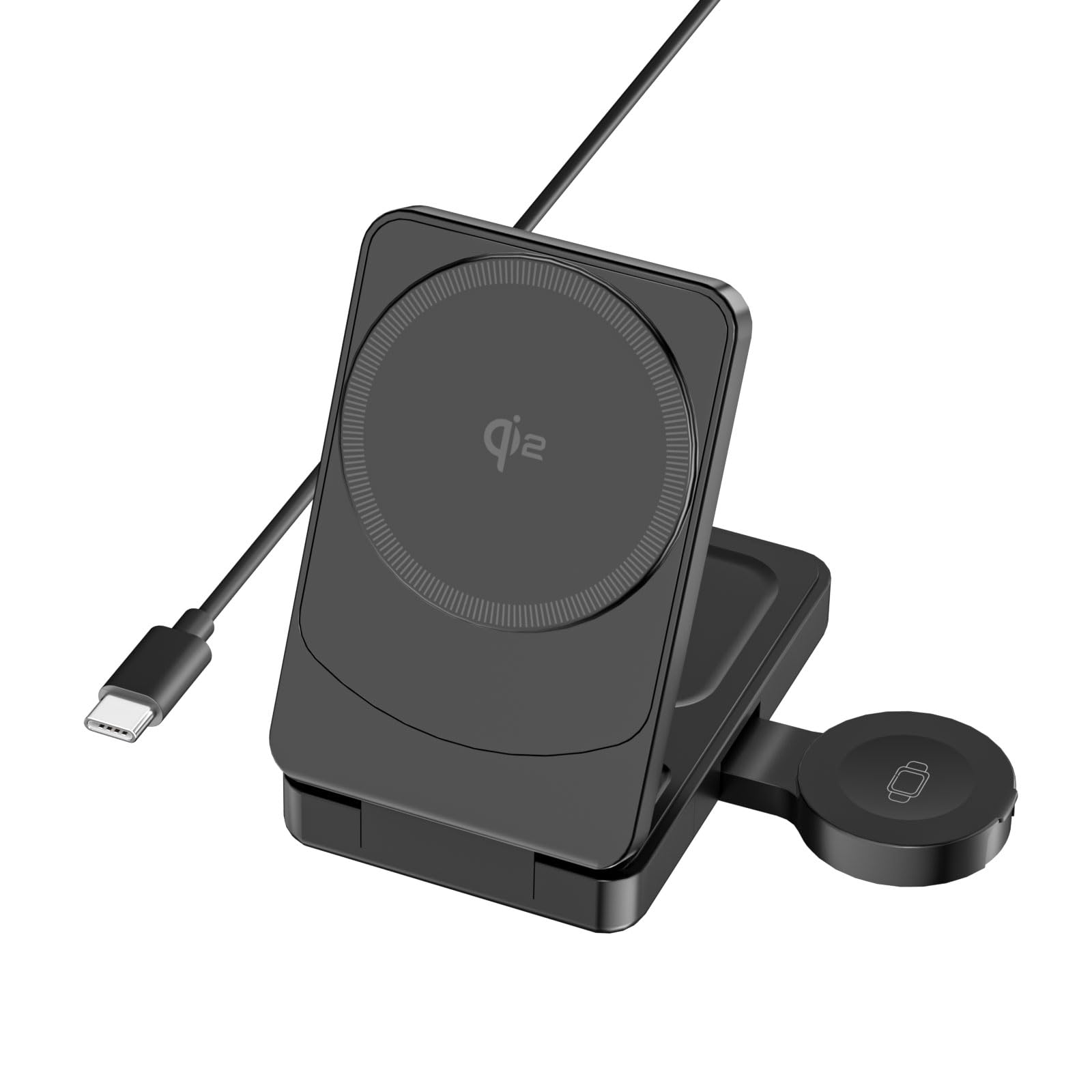 SCHITEC Estación de Carga inductiva 3 en 1 con Qi2 (Grosor 2,1 cm/Cargador no Incluido)
