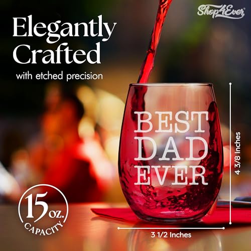 Shop4Ever STEMLESSBEST_DADEVER1 Best Dad Ever Laser Engraved Stemless Wine Glass 15 Oz. Gift For Him Father'S Day thumb #1
