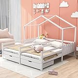 LINTAIZUO Cama para casa de 90 x 200 cm, Cama Infantil, Cama Infantil con protección contra caídas, Cama Doble, diseño de Ahorro de Espacio, Color Blanco