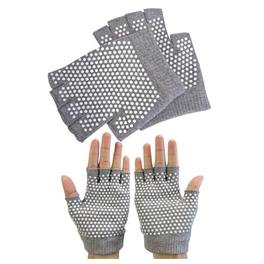 SwirlColor Guantes Antideslizantes para Yoga, Pilates, sin Dedos, con Puntos de Silicona Blancos (1 par de Guantes), EU 36-38 (Gris)